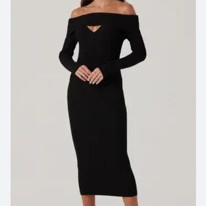 ASTR the Label Foldover Long Sleeve Midi Sweater Dress in Charcoal SZ XS Bodycon